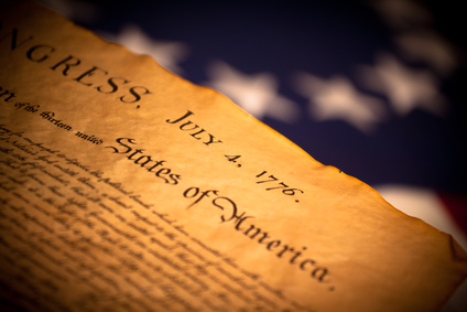 United States Declaration of Independence on a Betsy Ross flag background